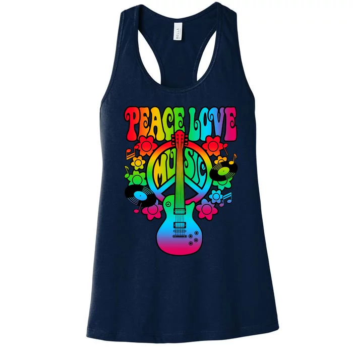 Cute Music Lover Colorful Guitar Lover Peace Love Music Women's Racerback Tank