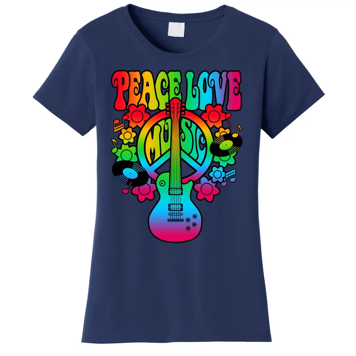 Cute Music Lover Colorful Guitar Lover Peace Love Music Women's T-Shirt