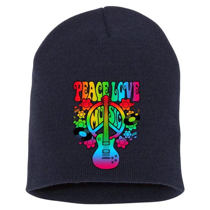 Cute Music Lover Colorful Guitar Lover Peace Love Music Short Acrylic Beanie