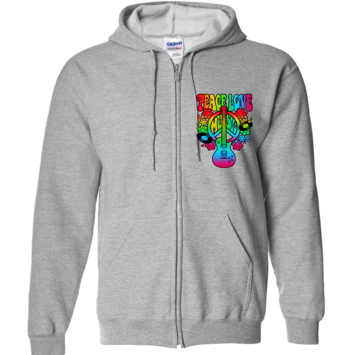 Cute Music Lover Colorful Guitar Lover Peace Love Music Full Zip Hoodie