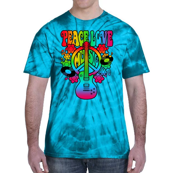 Cute Music Lover Colorful Guitar Lover Peace Love Music Tie-Dye T-Shirt