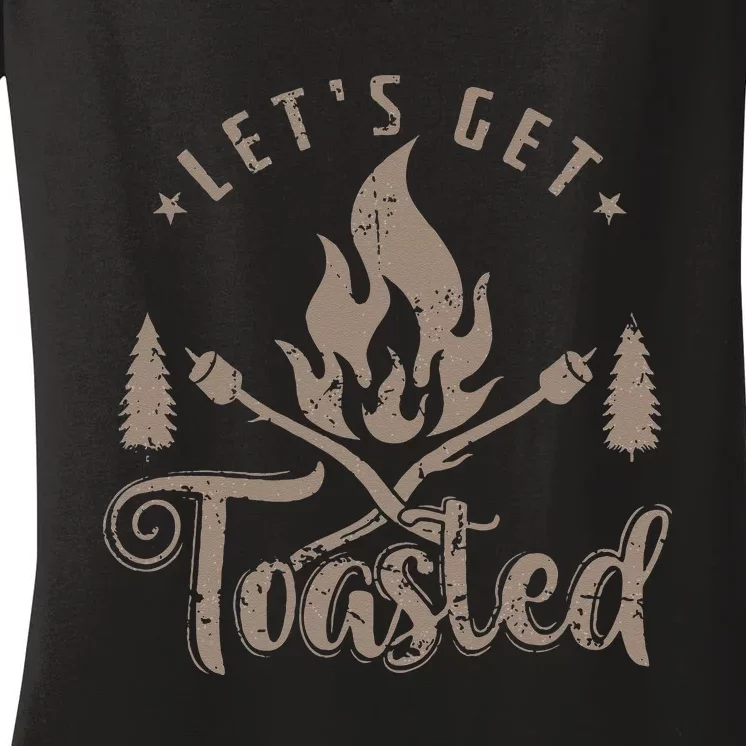 Camping Marshmallow Let`s Get Toasted Women's V-Neck T-Shirt