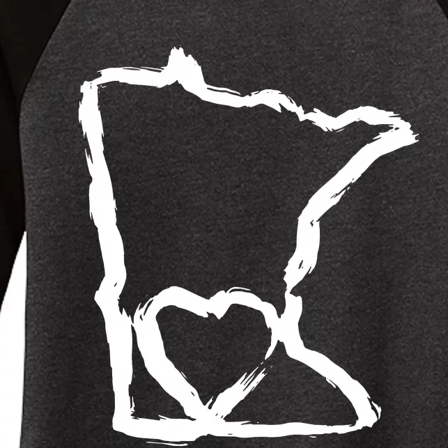 Cute Minnesota Love Mn State Outline With Heart Women's Tri-Blend 3/4-Sleeve Raglan Shirt