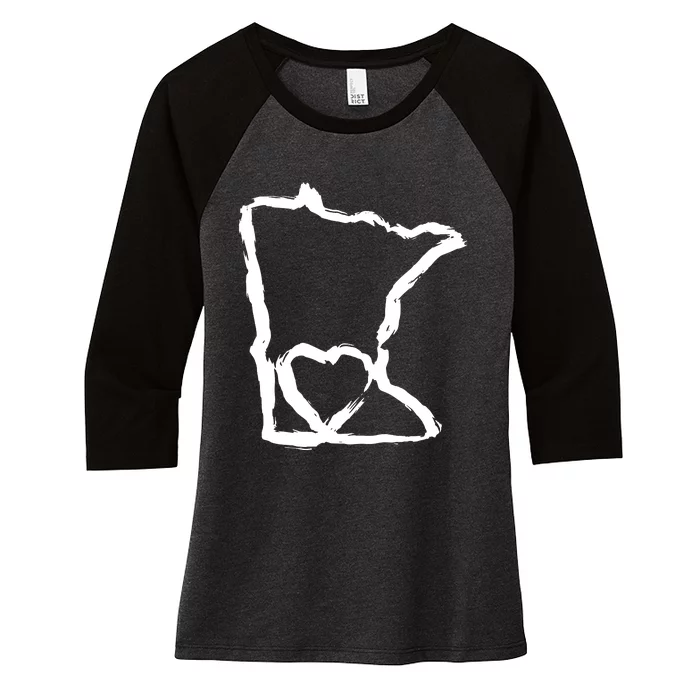 Cute Minnesota Love Mn State Outline With Heart Women's Tri-Blend 3/4-Sleeve Raglan Shirt