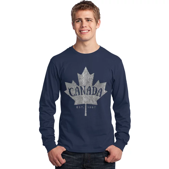 Canada Maple Leaf Canada Est 1867 Vintage Script Long Sleeve Shirt