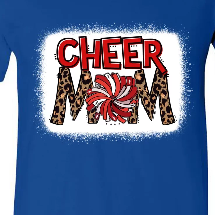 Cheer Mom Leopard Bleached Proud Cheerleader Pom Pom Gift V-Neck T-Shirt