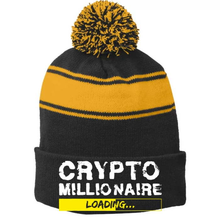 Crypto Millionaire Loading Stripe Pom Pom Beanie