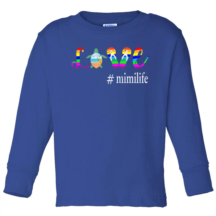 Cool Mom Love Mimi Life Tutrle Mimi Gift Toddler Long Sleeve Shirt