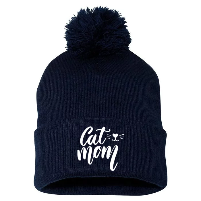 Cat Mom Lover Cute Gift Pom Pom 12in Knit Beanie