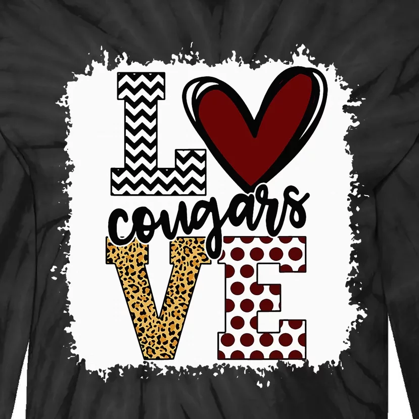 Cougars Mascot Love  School Spirit Fantastic Gifts Tie-Dye Long Sleeve Shirt