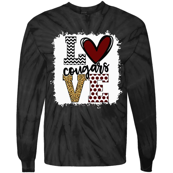 Cougars Mascot Love  School Spirit Fantastic Gifts Tie-Dye Long Sleeve Shirt