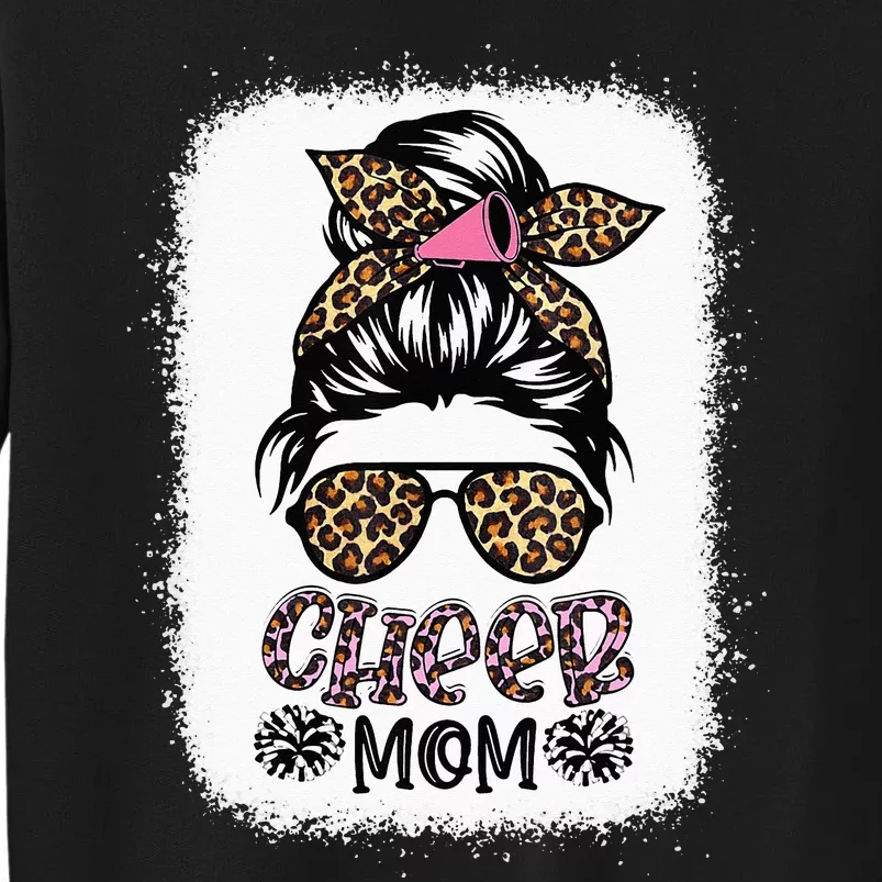 Cheer Mom Leopard Messy Bun Cheerleader Bleached Mothers Day Tall Sweatshirt