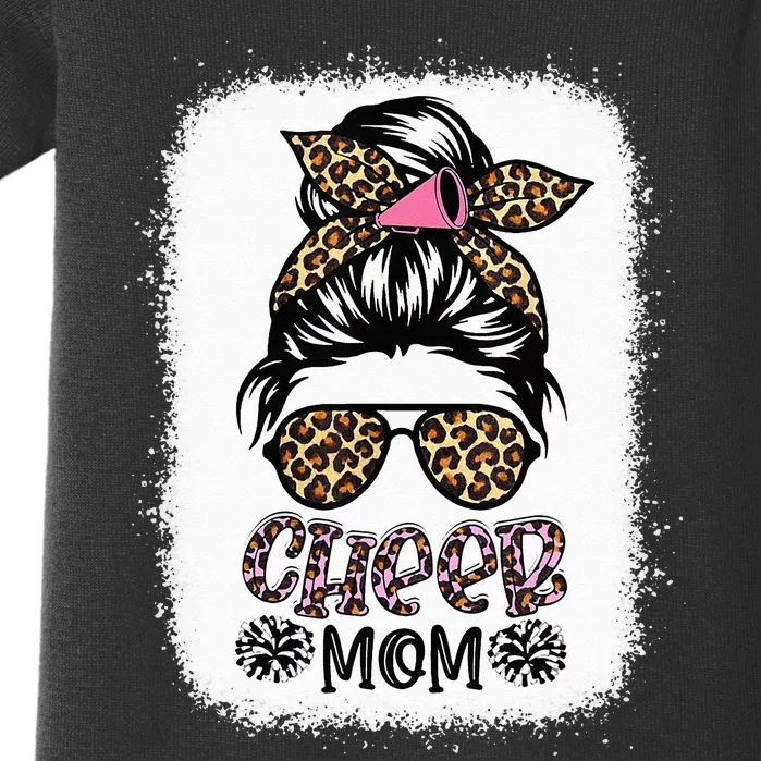 Cheer Mom Leopard Messy Bun Cheerleader Bleached Mothers Day Baby Bodysuit