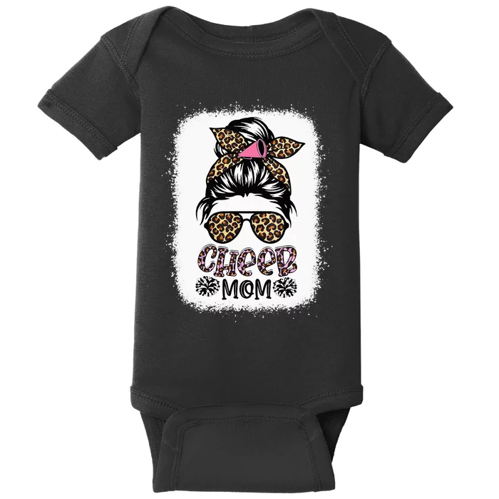 Cheer Mom Leopard Messy Bun Cheerleader Bleached Mothers Day Baby Bodysuit