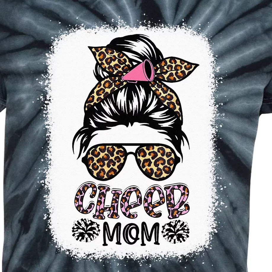 Cheer Mom Leopard Messy Bun Cheerleader Bleached Mothers Day Kids Tie-Dye T-Shirt