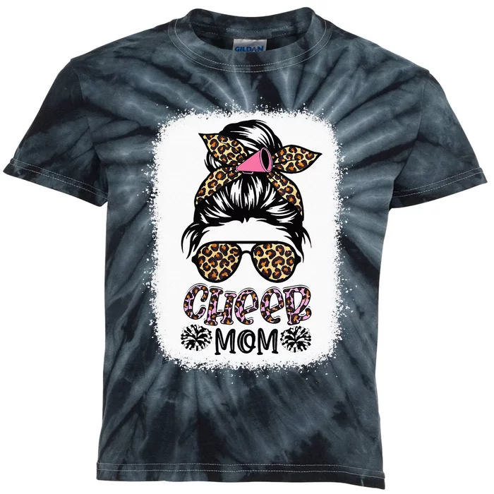 Cheer Mom Leopard Messy Bun Cheerleader Bleached Mothers Day Kids Tie-Dye T-Shirt