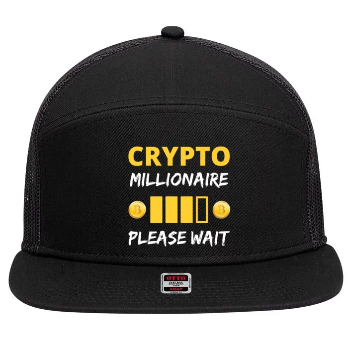 Cryptocurrency Millionaire Loading Please Wait Funny 7 Panel Mesh Trucker Snapback Hat