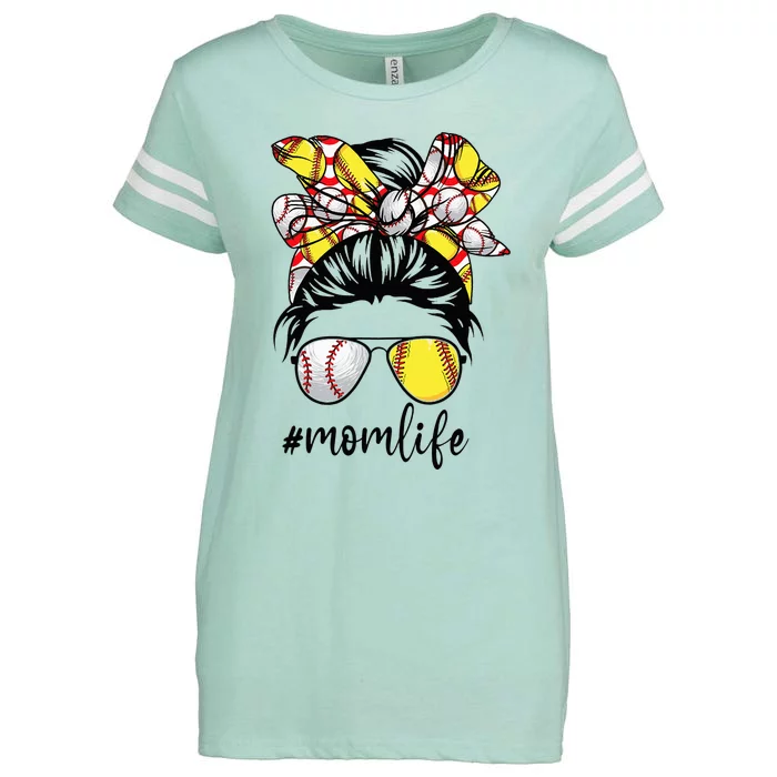 Cute Mom  Life Baseball Softball Messy Bun Mother's Day Enza Ladies Jersey Football T-Shirt