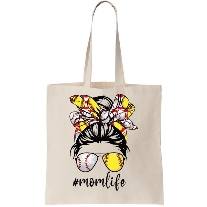 Cute Mom  Life Baseball Softball Messy Bun Mother's Day Tote Bag