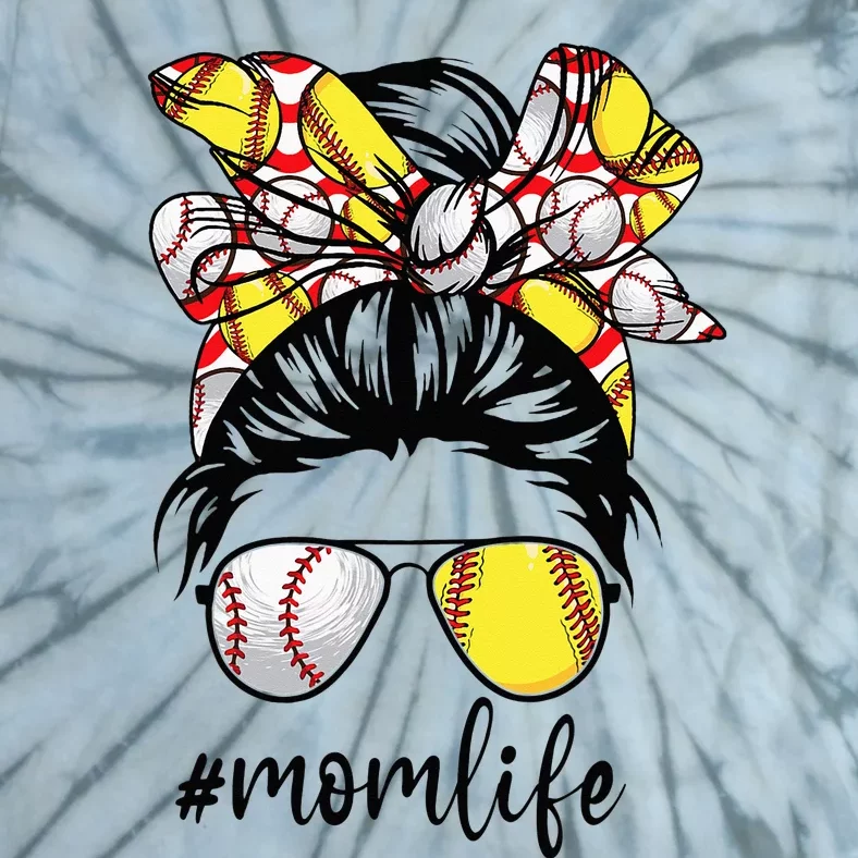 Cute Mom  Life Baseball Softball Messy Bun Mother's Day Tie-Dye T-Shirt