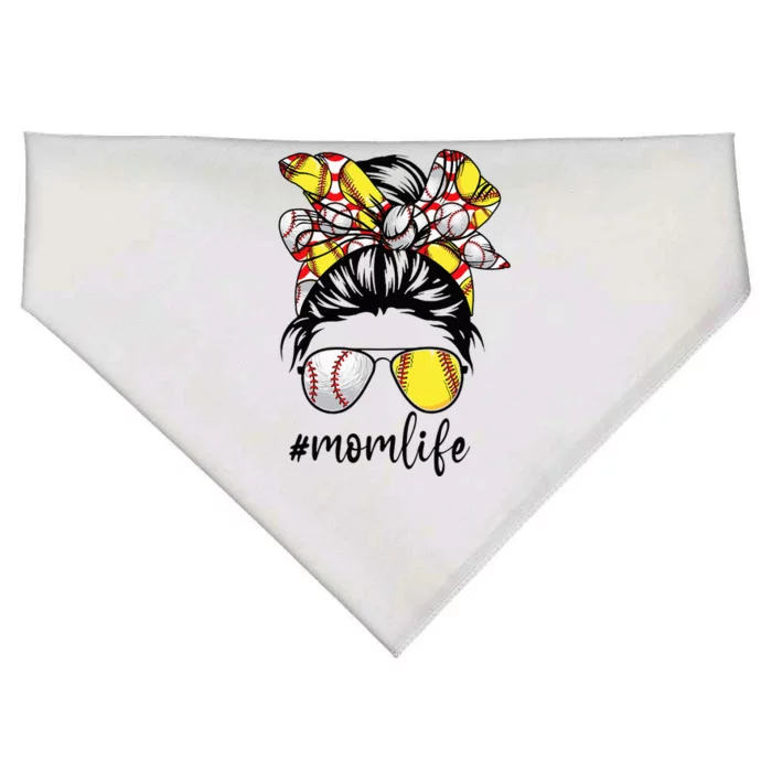 Cute Mom  Life Baseball Softball Messy Bun Mother's Day USA-Made Doggie Bandana