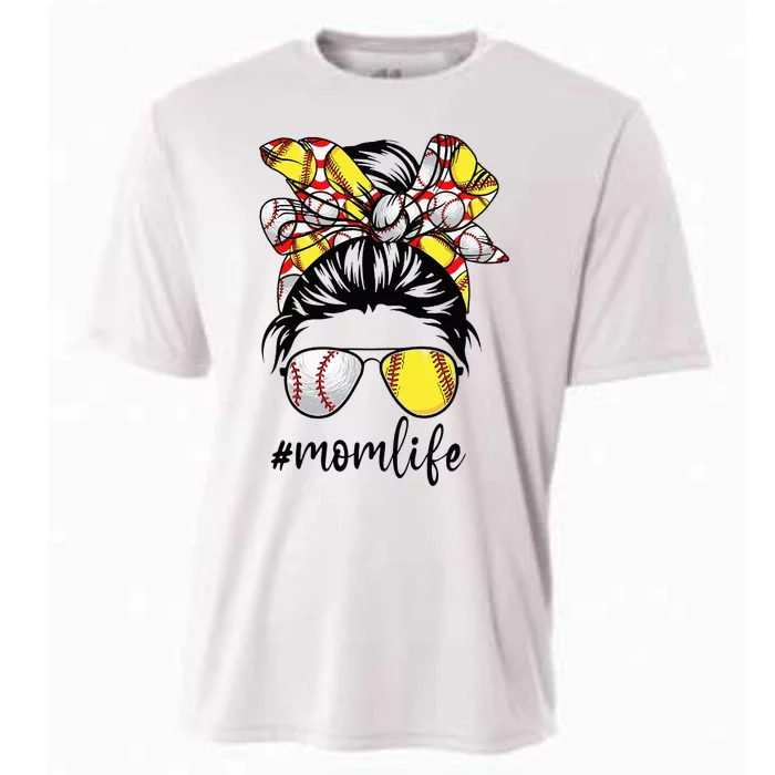 Cute Mom  Life Baseball Softball Messy Bun Mother's Day Cooling Performance Crew T-Shirt