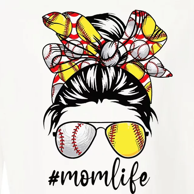 Cute Mom  Life Baseball Softball Messy Bun Mother's Day Cropped Pullover Crew