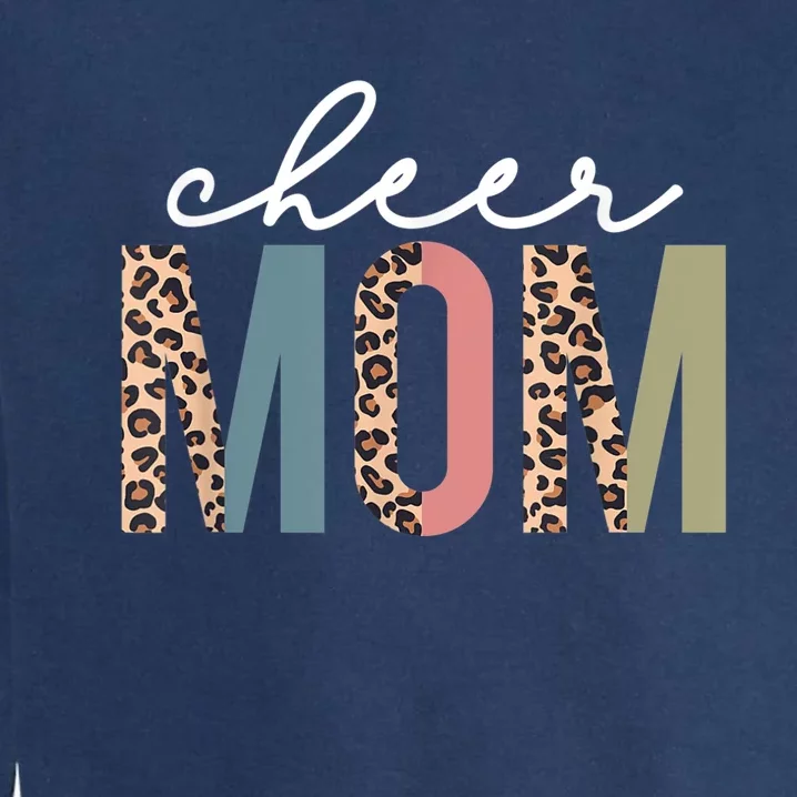 Cheer Mom Leopard Cheerleader Bleached Mothers Day Garment-Dyed Sweatshirt