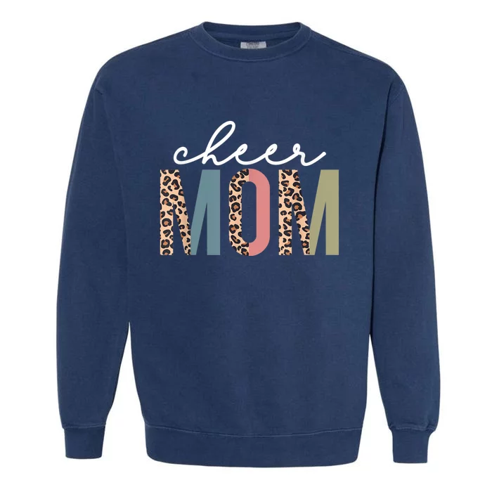 Cheer Mom Leopard Cheerleader Bleached Mothers Day Garment-Dyed Sweatshirt