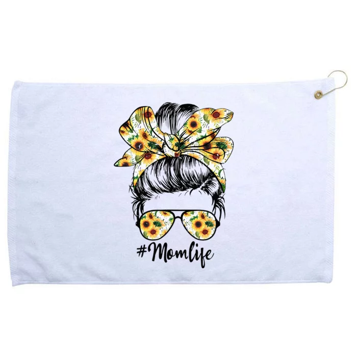 Cute Mom  Life Sunflower Messy Bun Mother's Day Grommeted Golf Towel