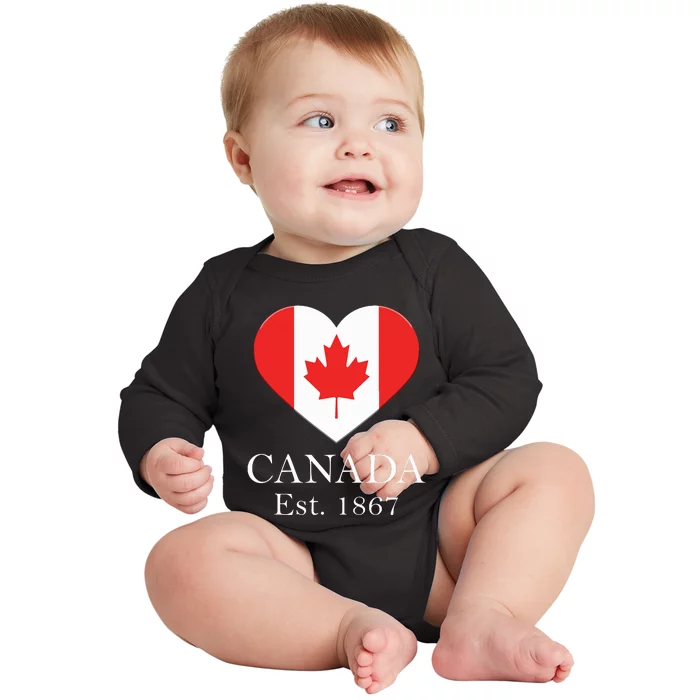 Canadian Maple Leaf Heart Flag Canada 150 Years Baby Long Sleeve Bodysuit