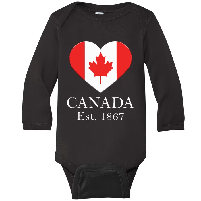 Canadian Maple Leaf Heart Flag Canada 150 Years Baby Long Sleeve Bodysuit