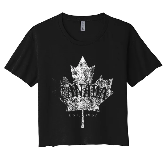 Canada Maple Leaf Canada Est 1867 Vintage Script Women's Crop Top Tee