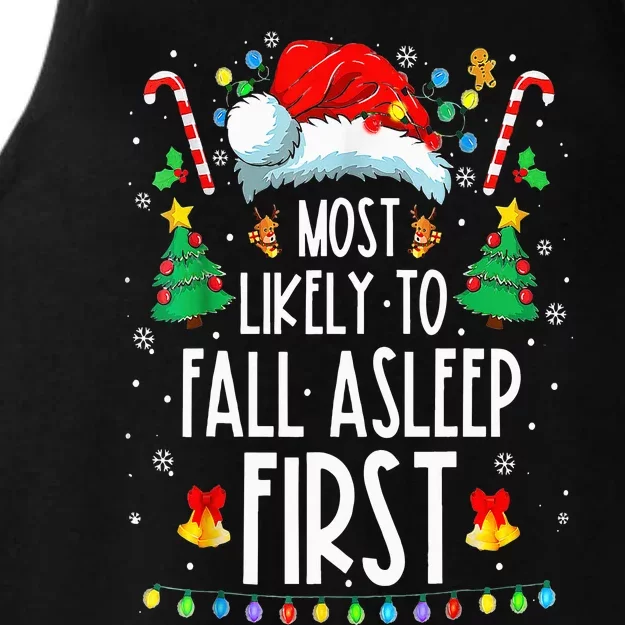 Christmas Most Likely To Fall Asleep First Funny Xmas Family Ladies Tri-Blend Wicking Tank