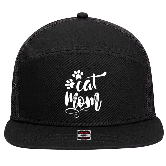 Cat Mom Mama Women Funny Retro Clothes Paw 7 Panel Mesh Trucker Snapback Hat