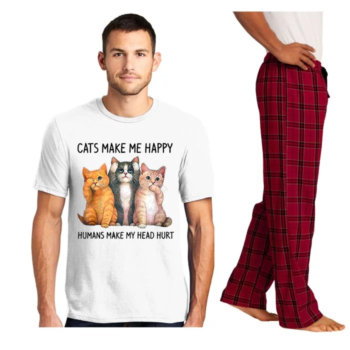 Cats Make Me Happy Humans Make My Head Hurt Gift Cat Lovers Pajama Set