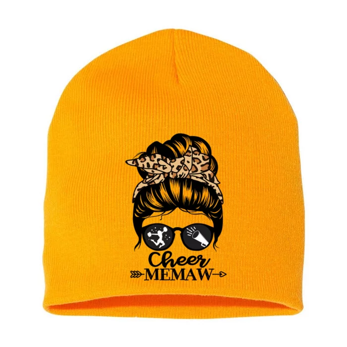 Cheer Memaw Messy Bun Hair Funny Cheerleader Memaw Gift Short Acrylic Beanie