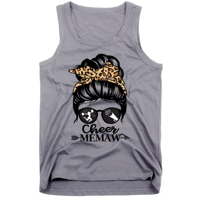 Cheer Memaw Messy Bun Hair Funny Cheerleader Memaw Gift Tank Top