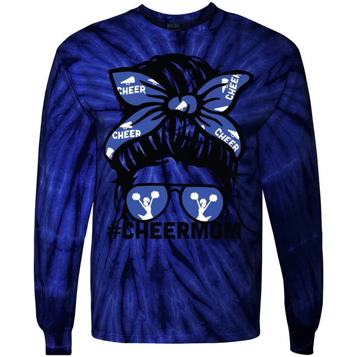 Cheer Mother Mama Parents Gift Cheerleading Mom Messy Bun Tie-Dye Long Sleeve Shirt