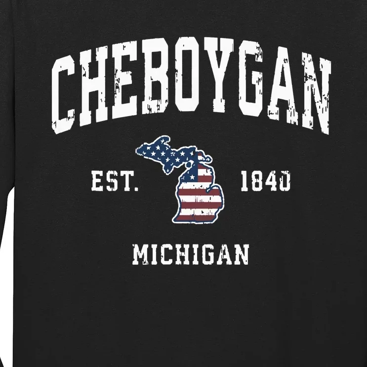 Cheboygan Michigan Mi Vintage American Flag Sports Design Long Sleeve Shirt