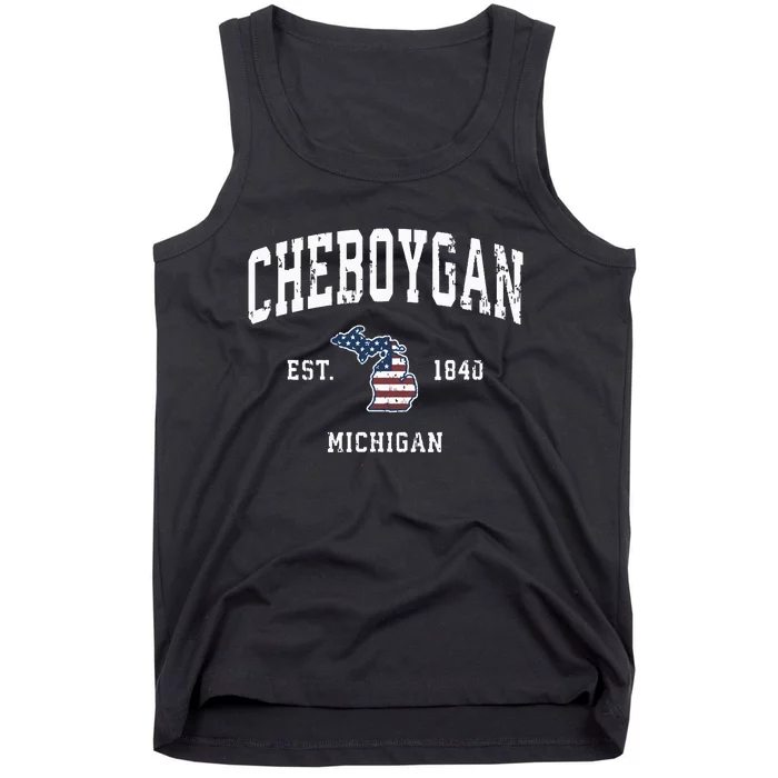 Cheboygan Michigan Mi Vintage American Flag Sports Design Tank Top