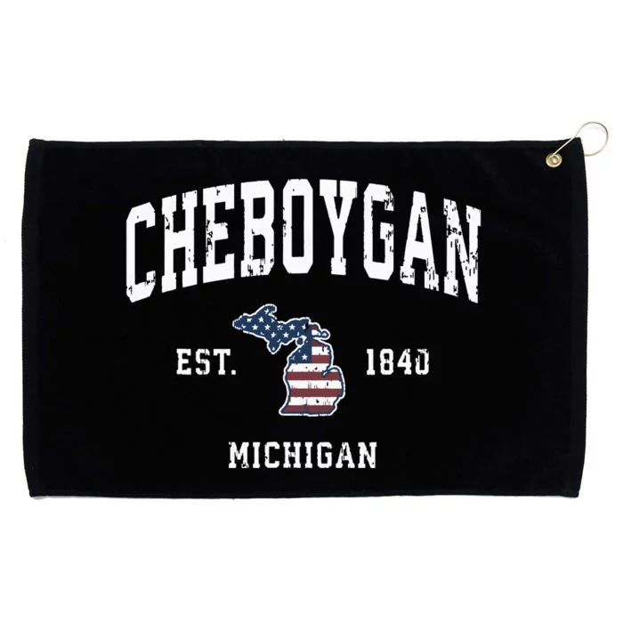 Cheboygan Michigan Mi Vintage American Flag Sports Design Grommeted Golf Towel