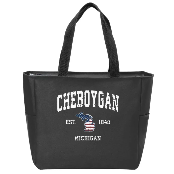 Cheboygan Michigan Mi Vintage American Flag Sports Design Zip Tote Bag