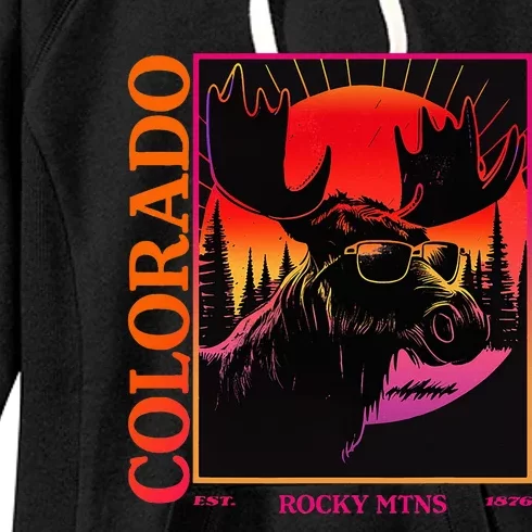 Colorado Mountain Moose Retro Vintage 80s Elk Colorado Women's Fleece Hoodie