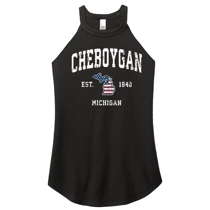 Cheboygan Michigan Mi Vintage American Flag Sports Design Women’s Perfect Tri Rocker Tank