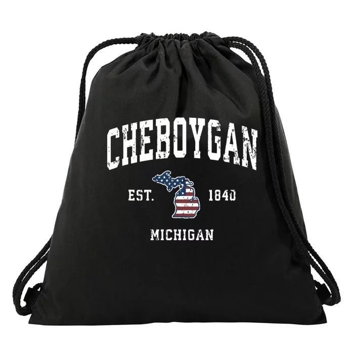 Cheboygan Michigan Mi Vintage American Flag Sports Design Drawstring Bag