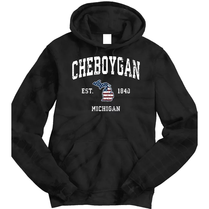 Cheboygan Michigan Mi Vintage American Flag Sports Design Tie Dye Hoodie