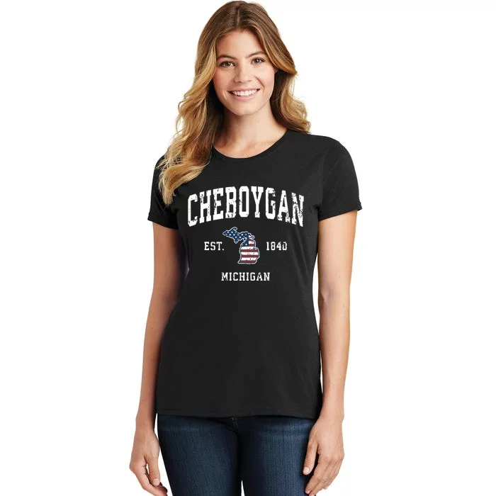 Cheboygan Michigan Mi Vintage American Flag Sports Design Women's T-Shirt