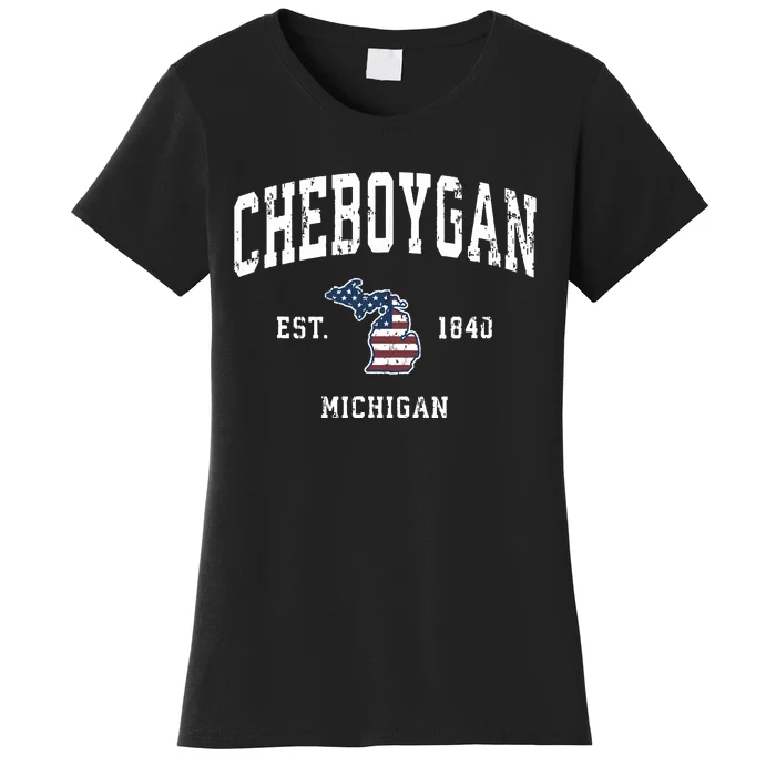 Cheboygan Michigan Mi Vintage American Flag Sports Design Women's T-Shirt