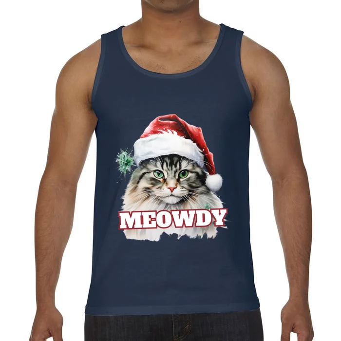 Cat Meme Meowdy Funny Mashup Meow Howdy Christmas Santa Hat Cool Gift Comfort Colors® Tank Top